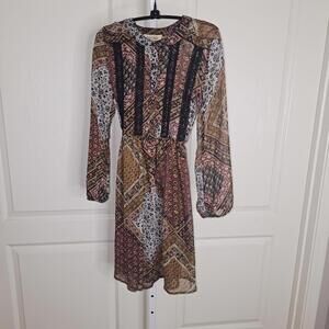 Davina Women's Long Sleeve Patchwork Print Dress XS